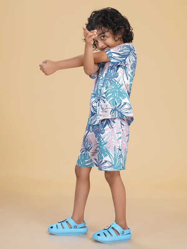 Cotton_Rayon_Coord_Set_With_Shorts_Tropical_Print_-Blue_for_Boys