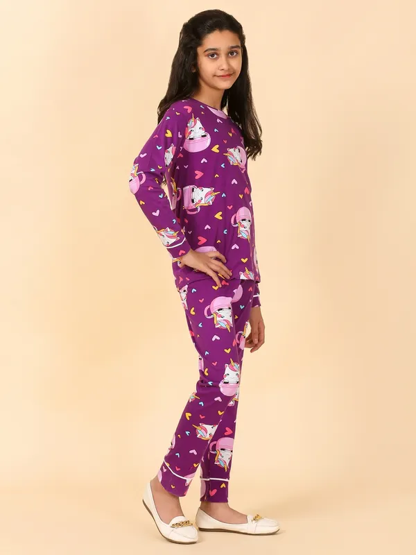 Cotton_Knit_Full_Sleeves_Night_Suit_With_Cup_Unicorn_Print-Wine