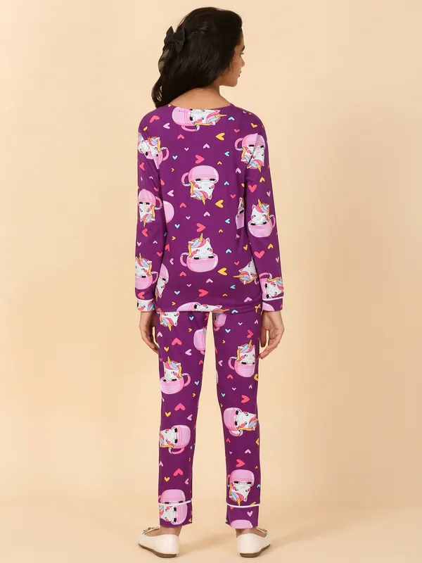 Cotton_Knit_Full_Sleeves_Night_Suit_With_Cup_Unicorn_Print-Wine