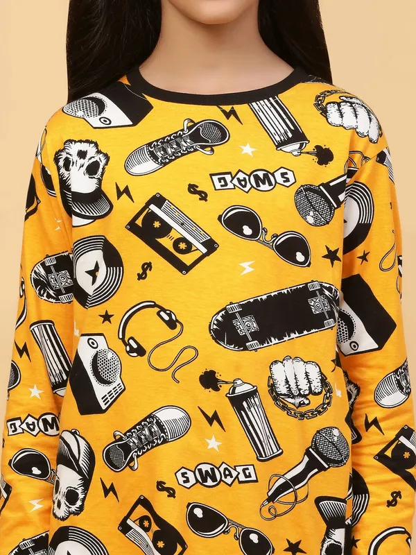 100%_Cotton_Knit_Full_Sleeves_Street_Style_Print_Night_Suit-Yellow