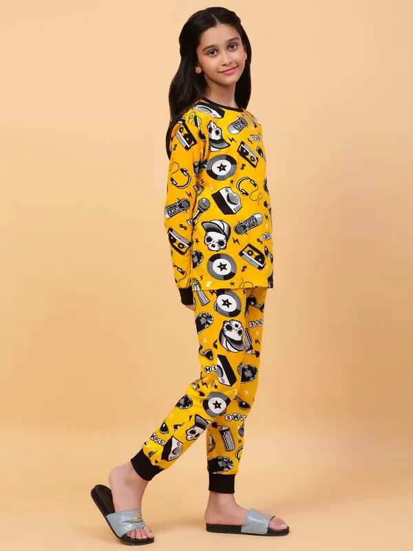 100%_Cotton_Knit_Full_Sleeves_Street_Style_Print_Night_Suit-Yellow