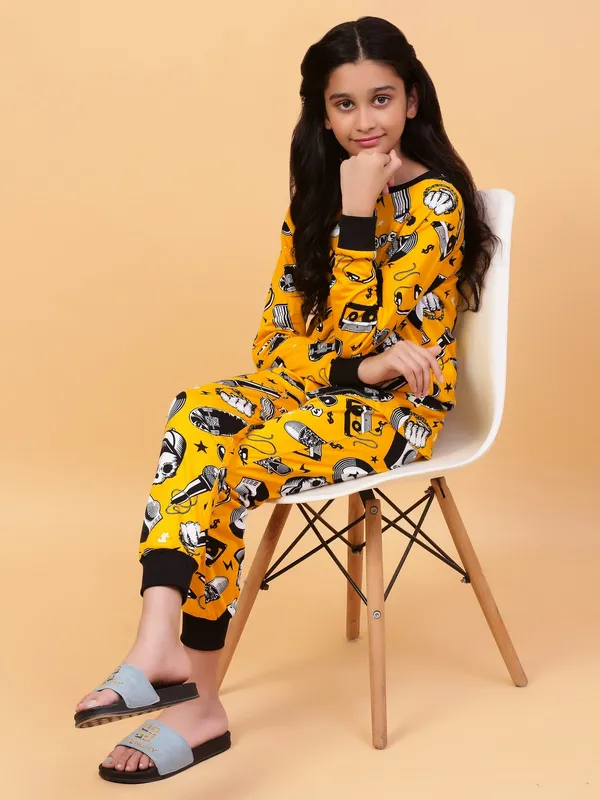 100%_Cotton_Knit_Full_Sleeves_Street_Style_Print_Night_Suit-Yellow