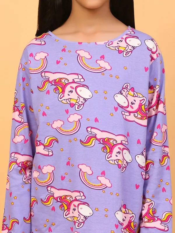 100%_Cotton_Full_Sleeves_Unicorn_Print_Night_Suit_-Mauve