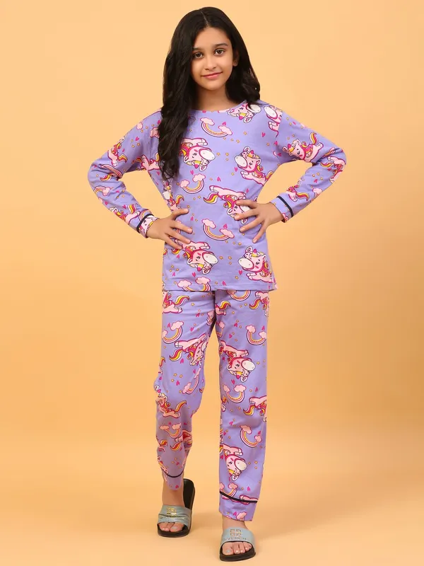 100%_Cotton_Full_Sleeves_Unicorn_Print_Night_Suit_-Mauve
