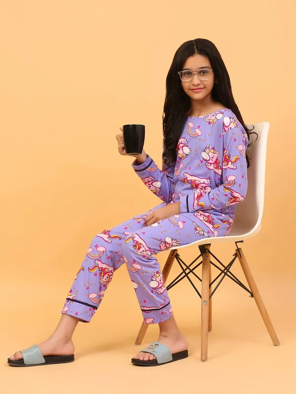 100%_Cotton_Full_Sleeves_Unicorn_Print_Night_Suit_-Mauve