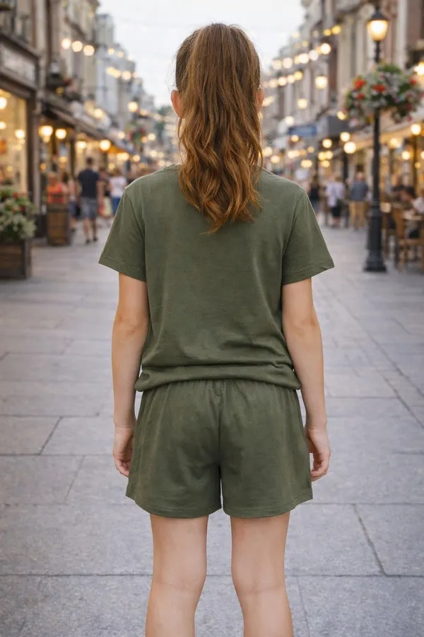 Street_Style_Print_Coord_Set_With_Top_&_Shorts_-Olive_Green_for_Girls