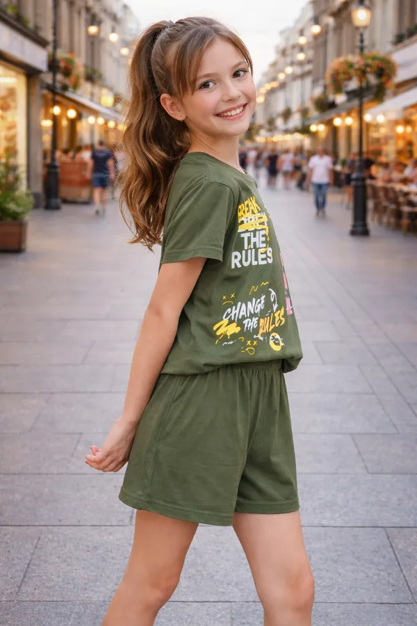 Street_Style_Print_Coord_Set_With_Top_&_Shorts_-Olive_Green_for_Girls