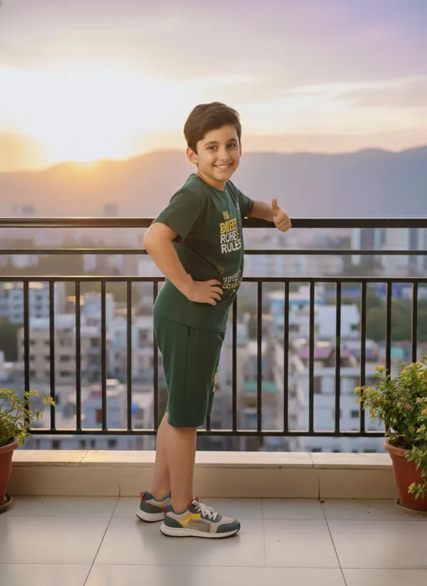100%_Cotton_Half_Sleeves_Street_Style_Print_Coord_Set_With_T-Shirt_&_Shorts-Olive_Green_for_Boys