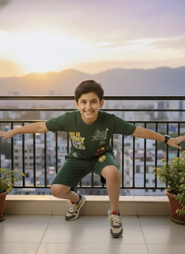 100%_Cotton_Half_Sleeves_Street_Style_Print_Coord_Set_With_T-Shirt_&_Shorts-Olive_Green_for_Boys