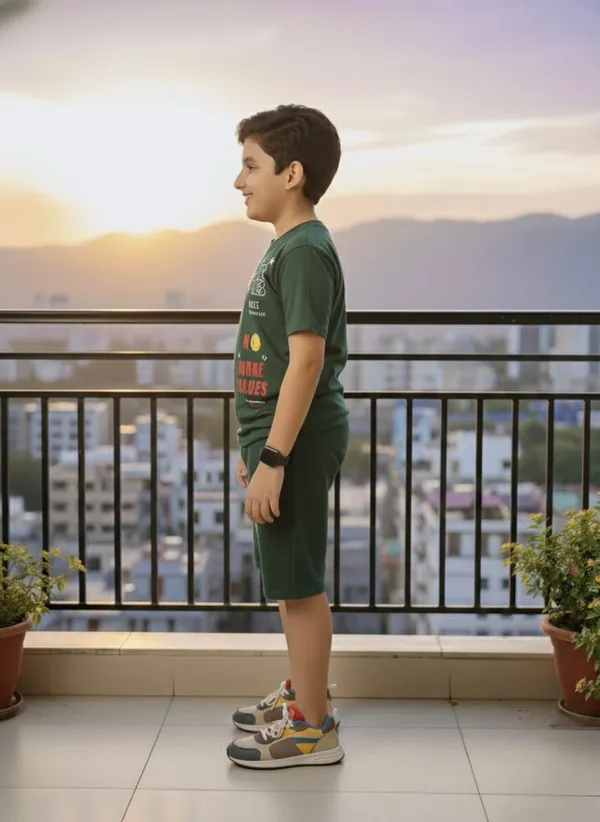 100%_Cotton_Half_Sleeves_Street_Style_Print_Coord_Set_With_T-Shirt_&_Shorts-Olive_Green_for_Boys