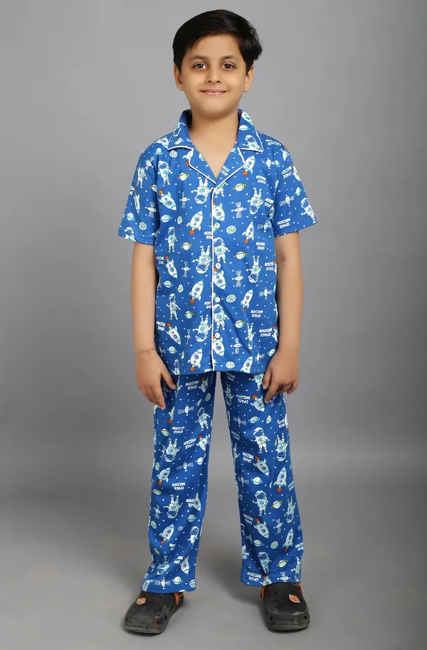 100%_Cotton_Knit_Half_Sleeves_Space_Mission_Print_Night_Suit-Blue