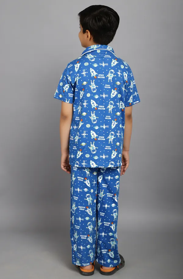 100%_Cotton_Knit_Half_Sleeves_Space_Mission_Print_Night_Suit-Blue