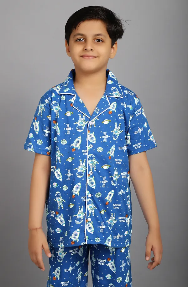 100%_Cotton_Knit_Half_Sleeves_Space_Mission_Print_Night_Suit-Blue