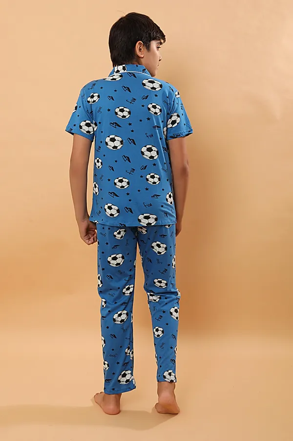 Football_Print_100_%_Cotton_Knit_Half_Sleeves_Night_Suit_With_Shirt_&_Pajama-Blue_for_Boys