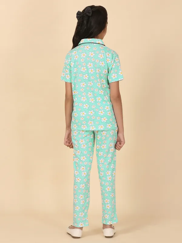 Cotton_Knit_Half_Sleeves_Floral_Print_Night_Suit_-Seagreen