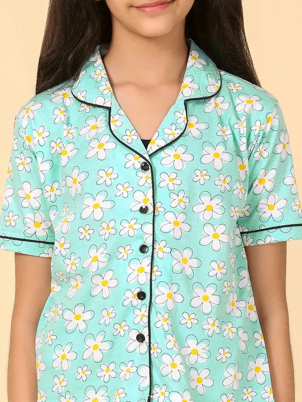 Cotton_Knit_Half_Sleeves_Night_Suit_With_Floral_Print-Sea_Green