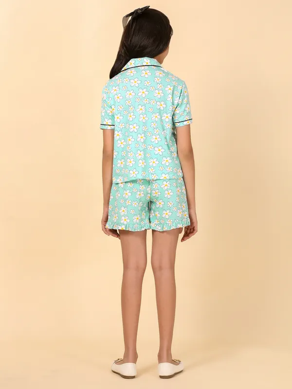 Cotton_Knit_Half_Sleeves_Night_Suit_With_Floral_Print-Sea_Green