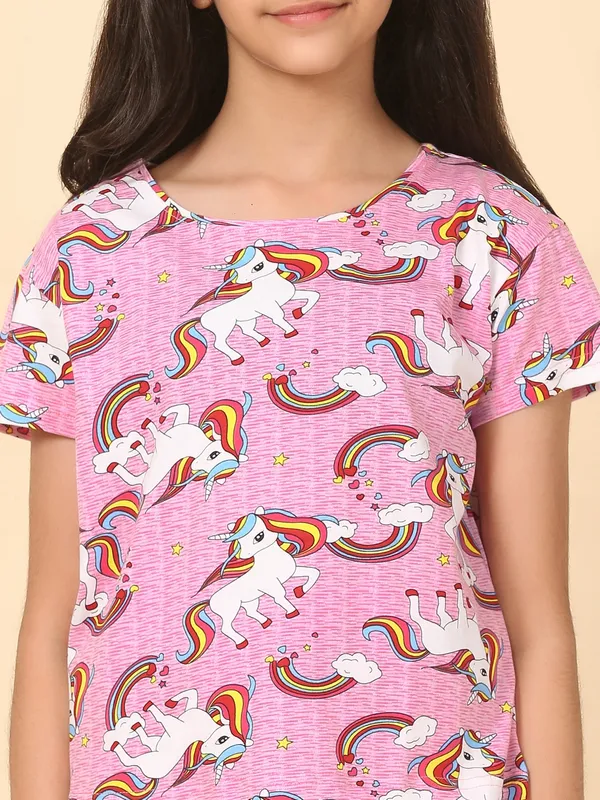 Cotton_Knit_Half_Sleeves_Shorts_Night_Suit_With_Unicorn_Print-Pink
