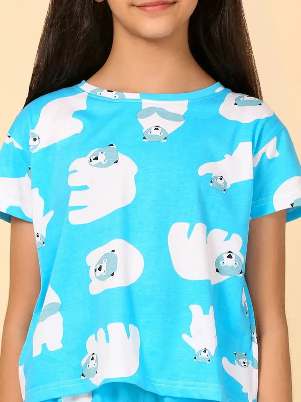 Cotton_Knit_Half_Sleeves_Polar_Bear_Print_Night_Suit_-Light_Blue