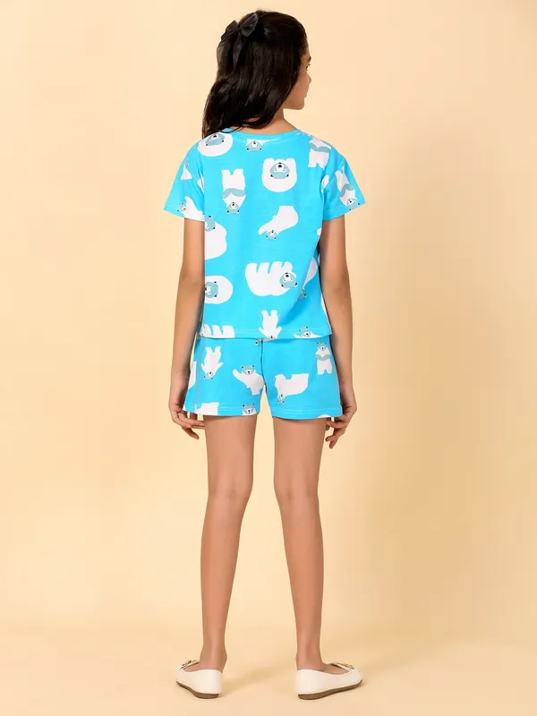 Cotton_Knit_Half_Sleeves_Polar_Bear_Print_Night_Suit_-Light_Blue