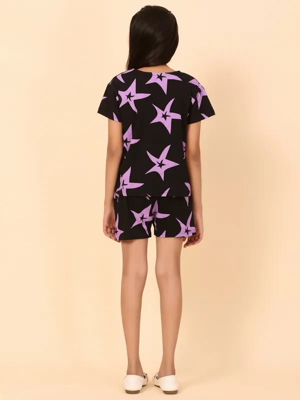 Cotton_Knit_Half_Sleeves_Star_Print_Shirt_&_Shorts_Set_-_Purple