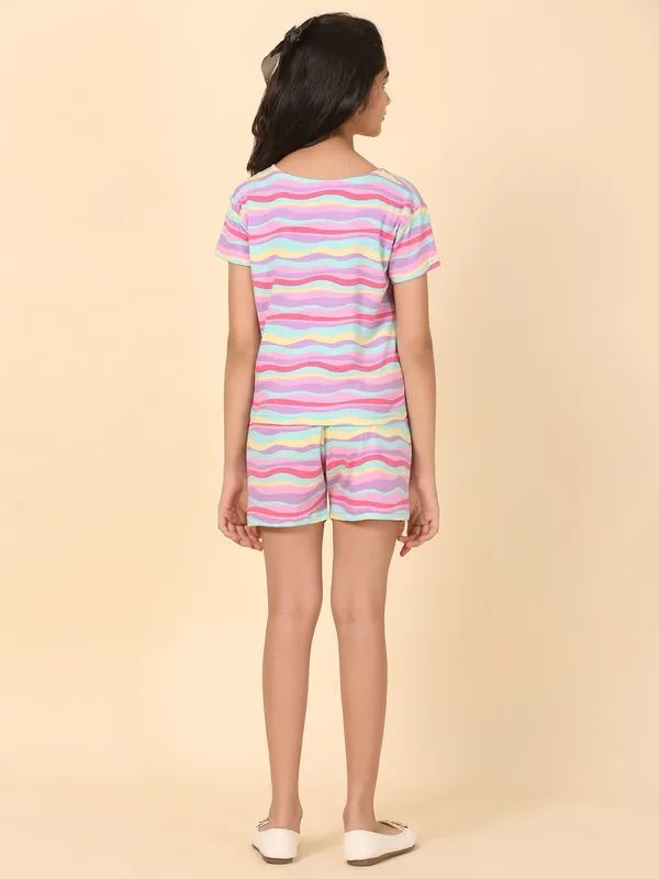 Cotton_Knit_Half_Sleeves_Tshirt_&_Shorts_Set_With_Stripes_Print-Multicolor