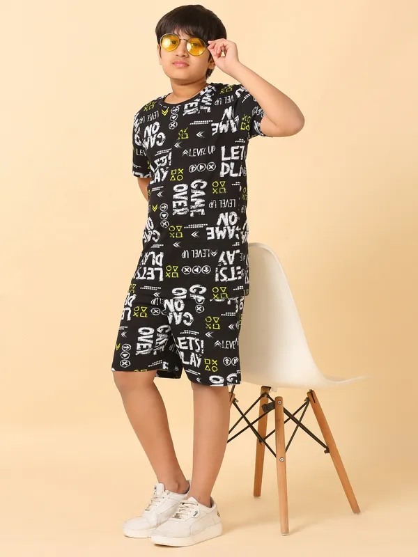 Game_On_Print_Coord_Set_With_T-Shirt_&_Shorts-Black_for_Boys