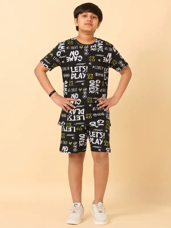 Game_On_Print_Coord_Set_With_T-Shirt_&_Shorts-Black_for_Boys