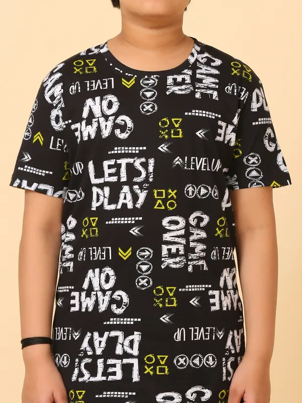 Game_On_Print_Coord_Set_With_T-Shirt_&_Shorts-Black_for_Boys