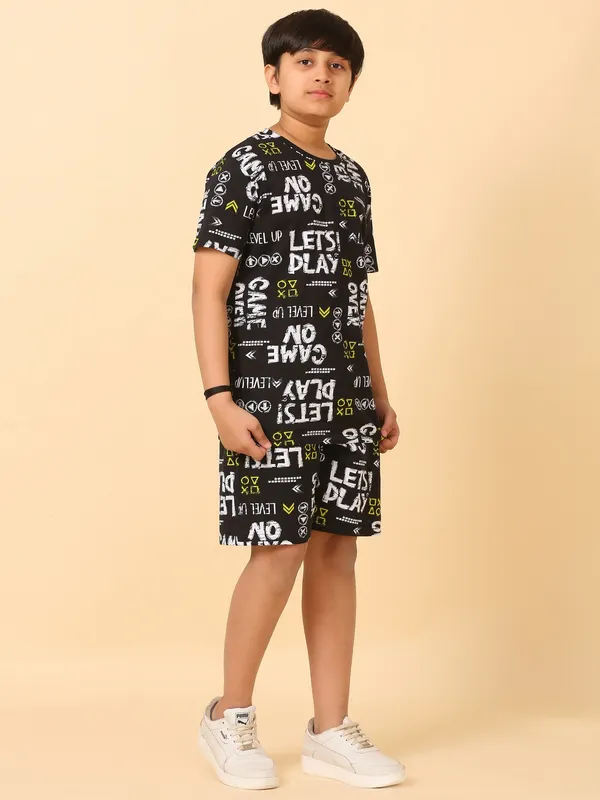 Game_On_Print_Coord_Set_With_T-Shirt_&_Shorts-Black_for_Boys
