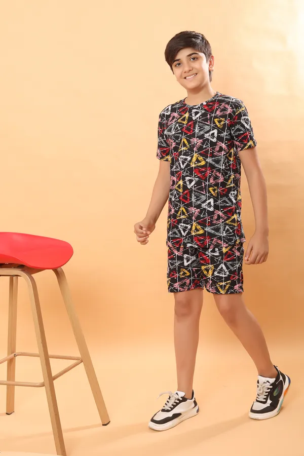 Cotton_Coord_Set_With_Shorts-Triangle_Print_for_Boys