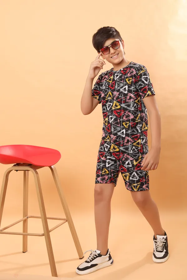 Cotton_Coord_Set_With_Shorts-Triangle_Print_for_Boys