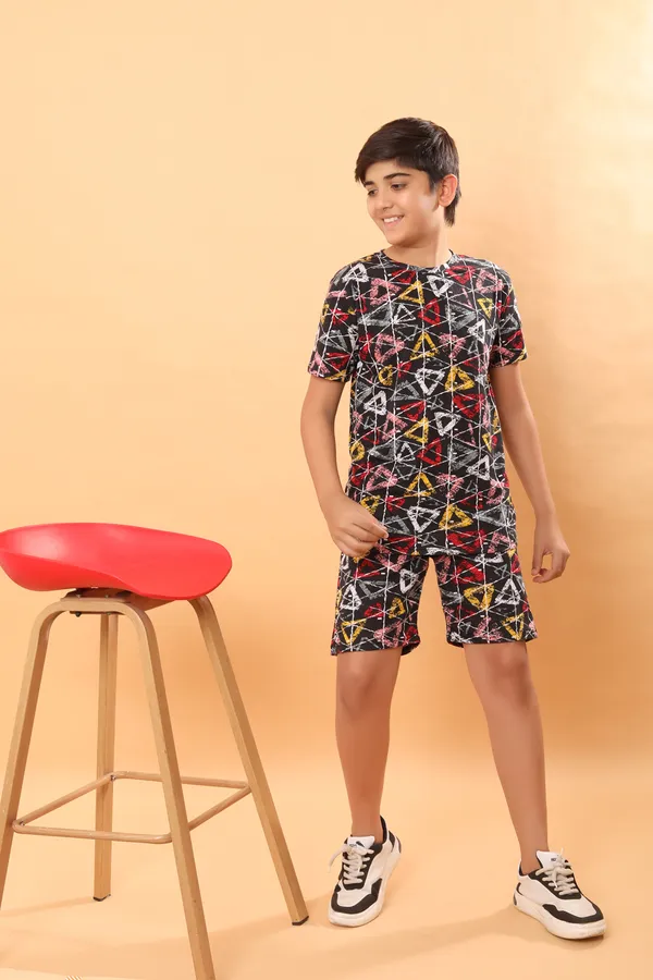 Cotton_Coord_Set_With_Shorts-Triangle_Print_for_Boys