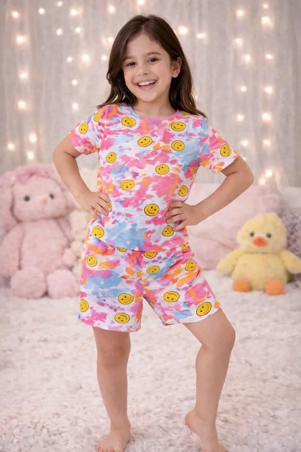 Smiley_Printed_Co_Ord_Set_Top_With_Shorts_for_Girls