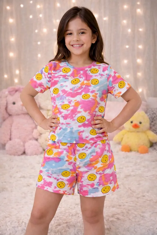 Smiley_Printed_Co_Ord_Set_Top_With_Shorts_for_Girls