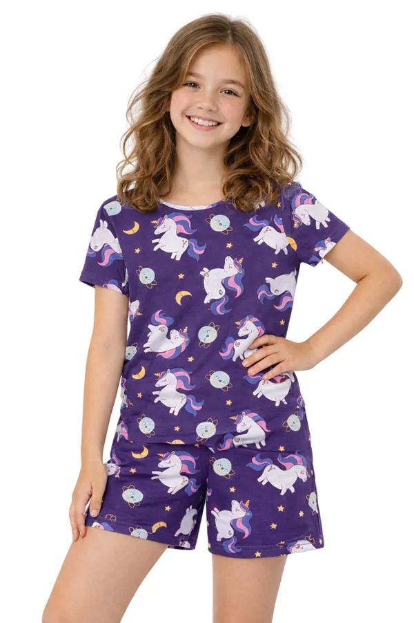 Cotton_Knit_Half_Sleeves_Unicorn_Print_T_Shirt_&_Shorts_Set_-_Purple