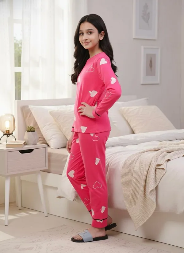 100%_Cotton_Full_Sleeves_Heart_Print_Night_Suit_-Pink