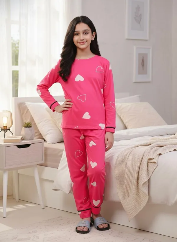 100%_Cotton_Full_Sleeves_Heart_Print_Night_Suit_-Pink