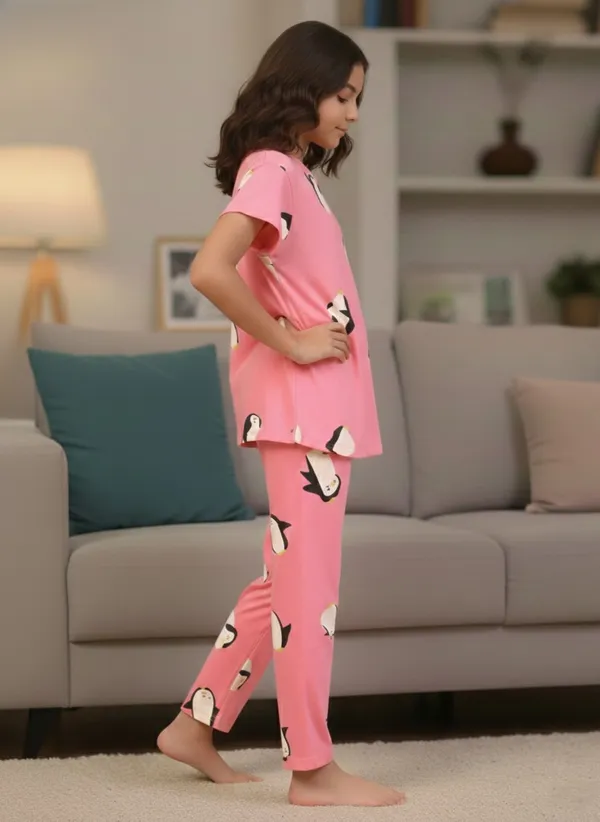 100%_Cotton_Knit_Half_Sleeves_Penguin_Print_Night_Suit-Pink