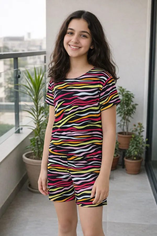 Cotton_Knit_Half_Sleeves_Stripes_Print_Night_Suit-_Multicolor