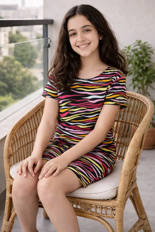 Cotton_Knit_Half_Sleeves_Stripes_Print_Night_Suit-_Multicolor