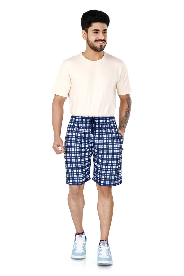 Blue_Checkered_Cotton_Long_Shorts_For_Men