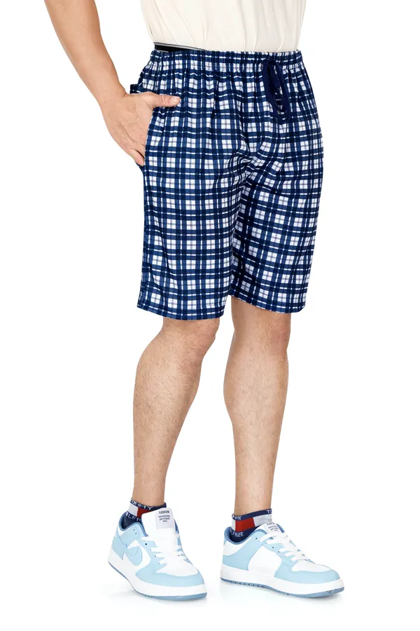 Blue_Checkered_Cotton_Long_Shorts_For_Men