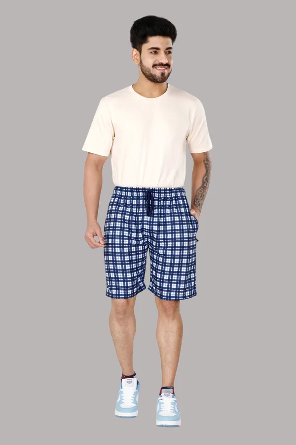 Blue_Checkered_Cotton_Long_Shorts_For_Men