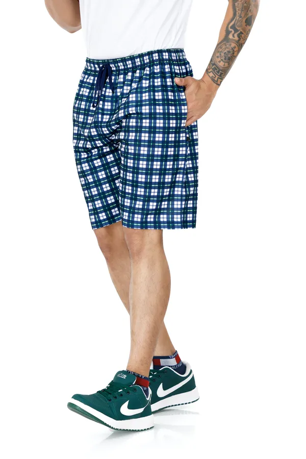 Blue_&_Yellow_Checkered_Cotton_Long_Shorts_For_Men