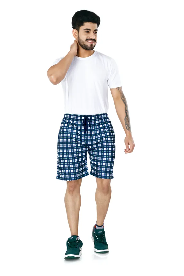 Blue_&_Yellow_Checkered_Cotton_Long_Shorts_For_Men