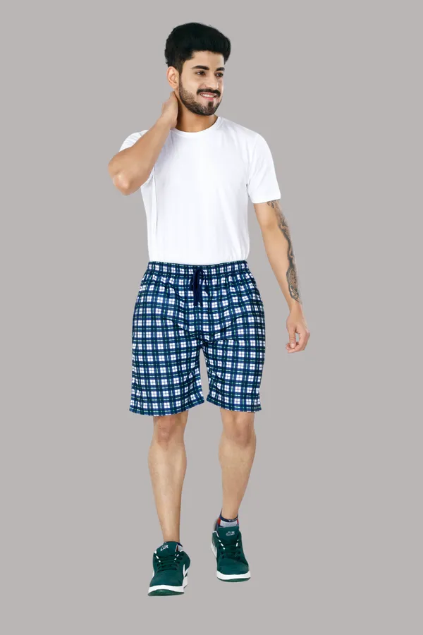 Blue_&_Yellow_Checkered_Cotton_Long_Shorts_For_Men