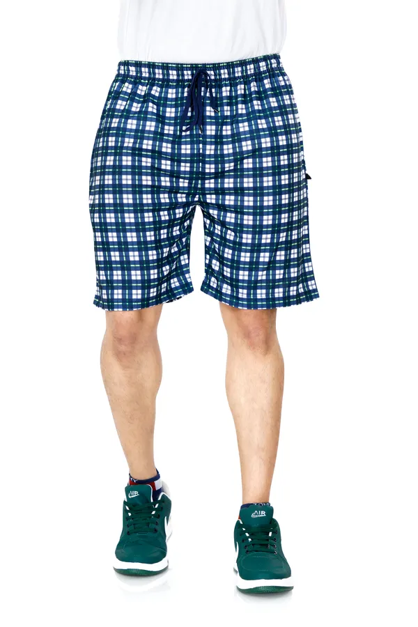 Blue_&_Yellow_Checkered_Cotton_Long_Shorts_For_Men