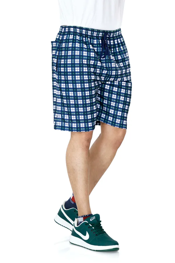 Blue_&_Yellow_Checkered_Cotton_Long_Shorts_For_Men