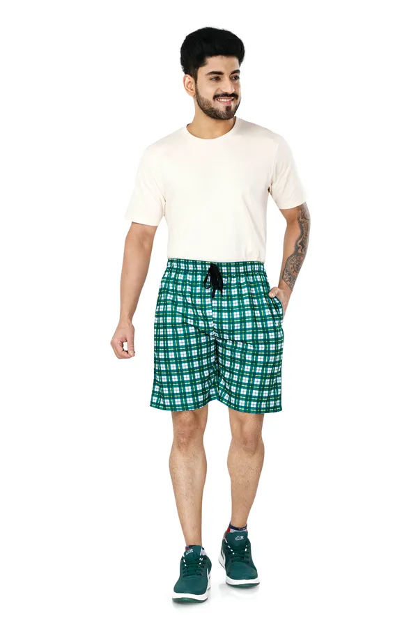 Green_&_Yellow_Checkered_Cotton_Long_Shorts_For_Men